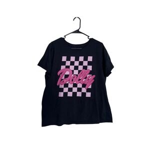 Dolly Parton Graphic T-Shirt Black Pink Checkered Logo Country Music Tee XL